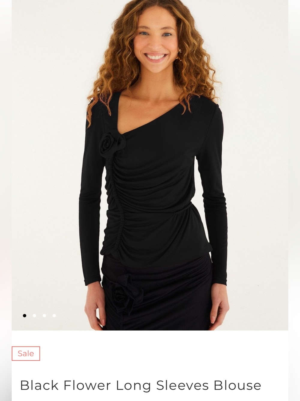 Farm Rio: BLACK FLOWER LONG SLEEVES BLOUSE - Picture 7 of 8